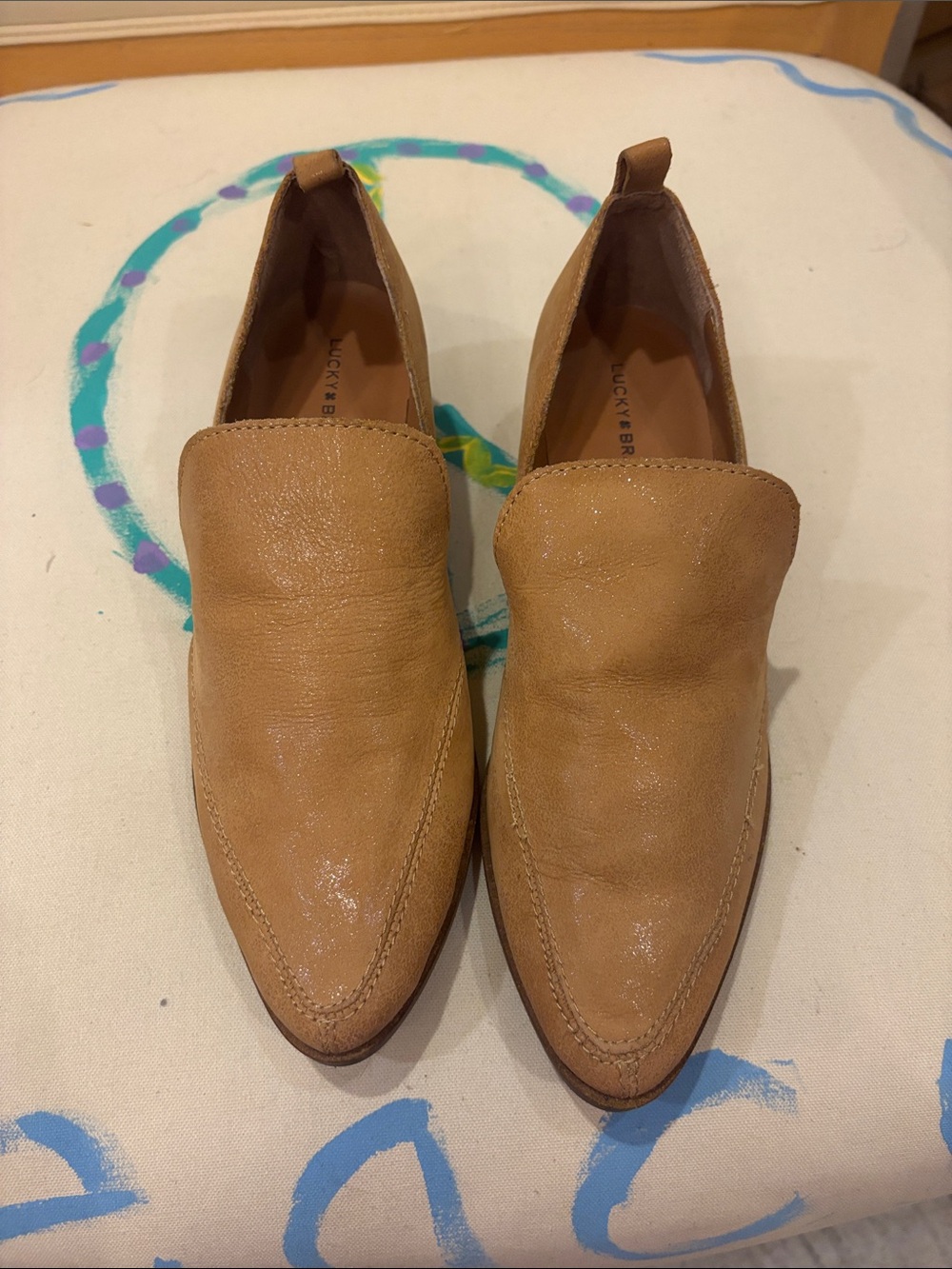 Lucky Brand Men's Pointed Toe Slip-On Loafers in Tan Leather